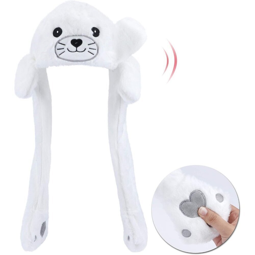 Kids Seal Animal Hat with Ears Moving Jumping Pop Up Beating Plush Holiday